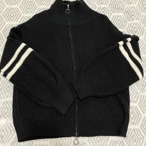 Striped Pattern Drop Shoulder Zip Up Cardigan